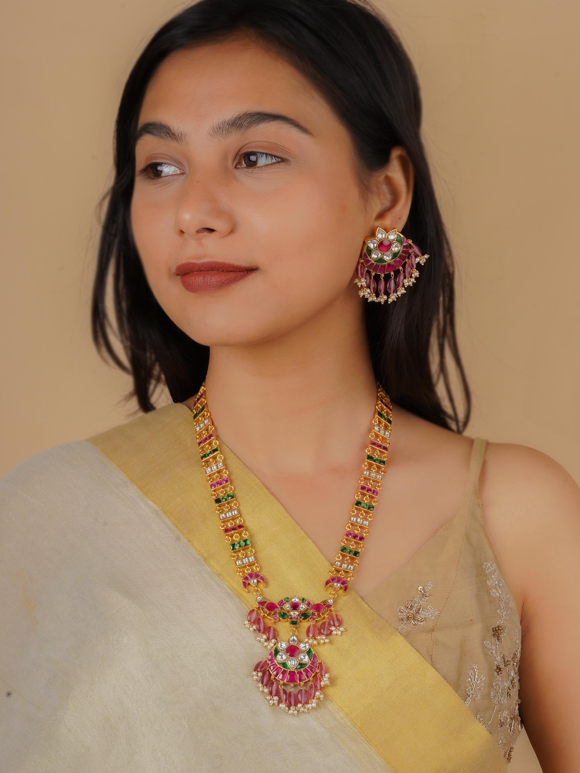 MS2088M - Multicolor Gold Plated Jadau Kundan Necklace Set