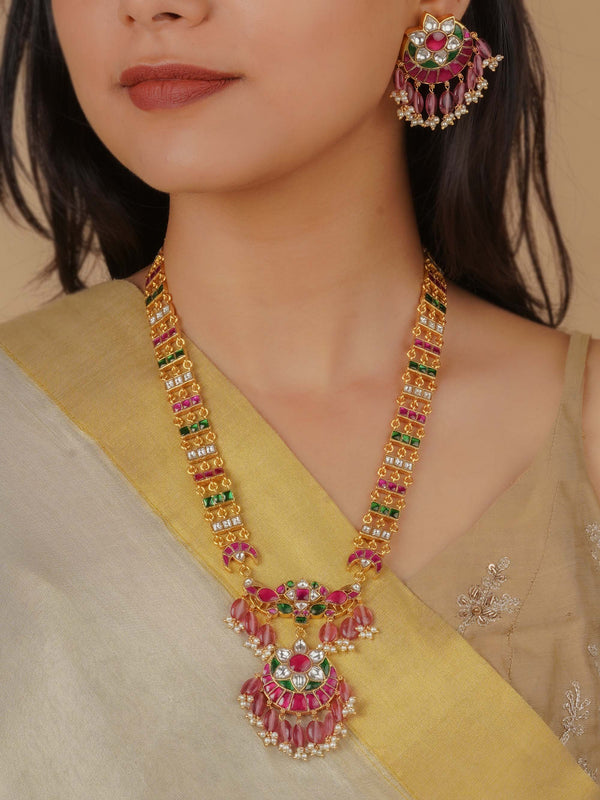 MS2088M - Multicolor Gold Plated Jadau Kundan Necklace Set