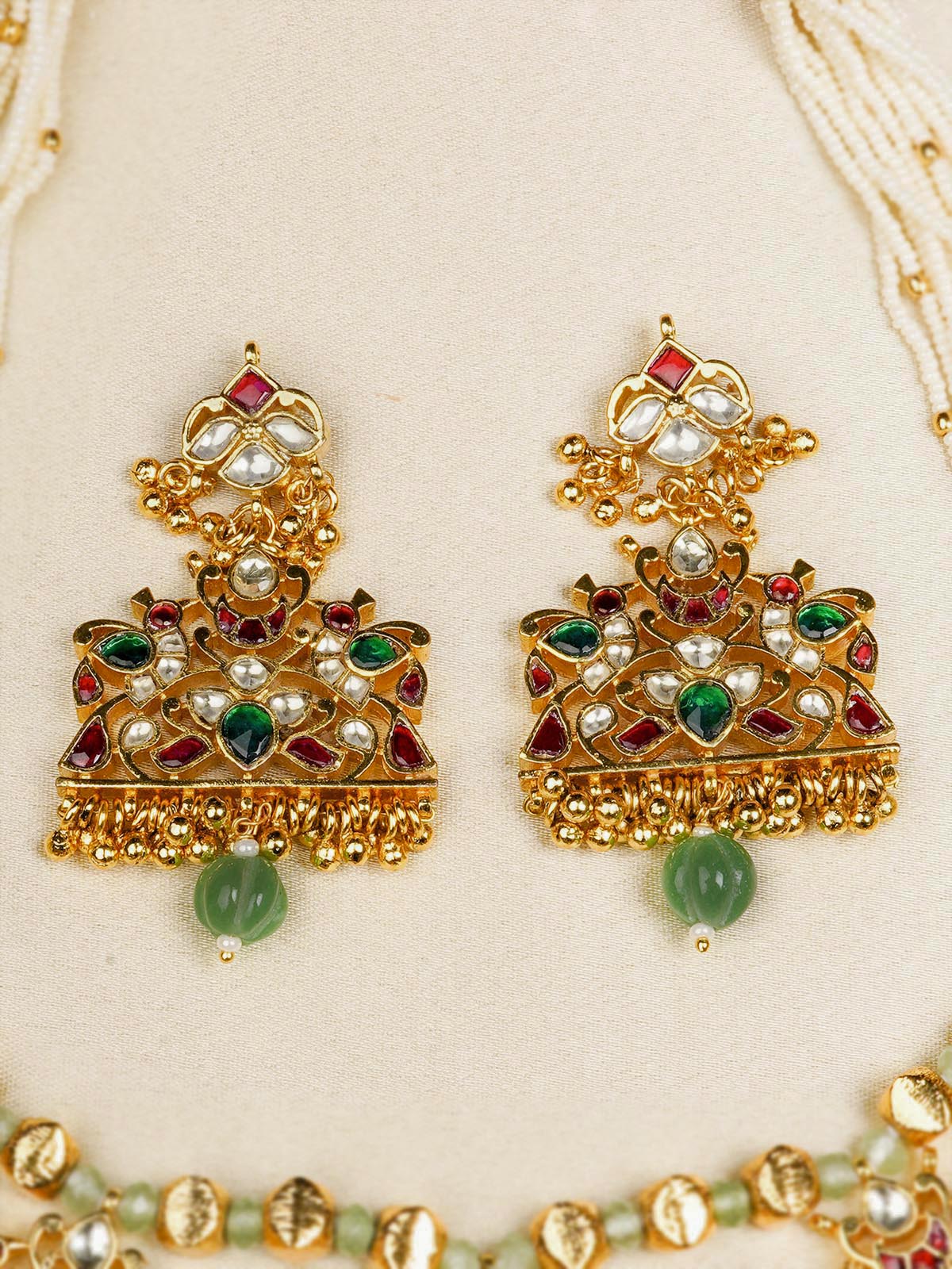 MS2091M - Multicolor Gold Plated Jadau Kundan Necklace Set