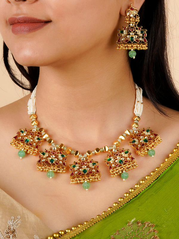 MS2091M - Multicolor Gold Plated Jadau Kundan Necklace Sets