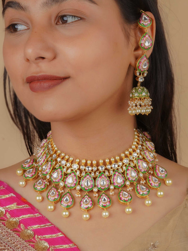MS2094 - Multicolor Gold Plated Jadau Kundan Necklace Set
