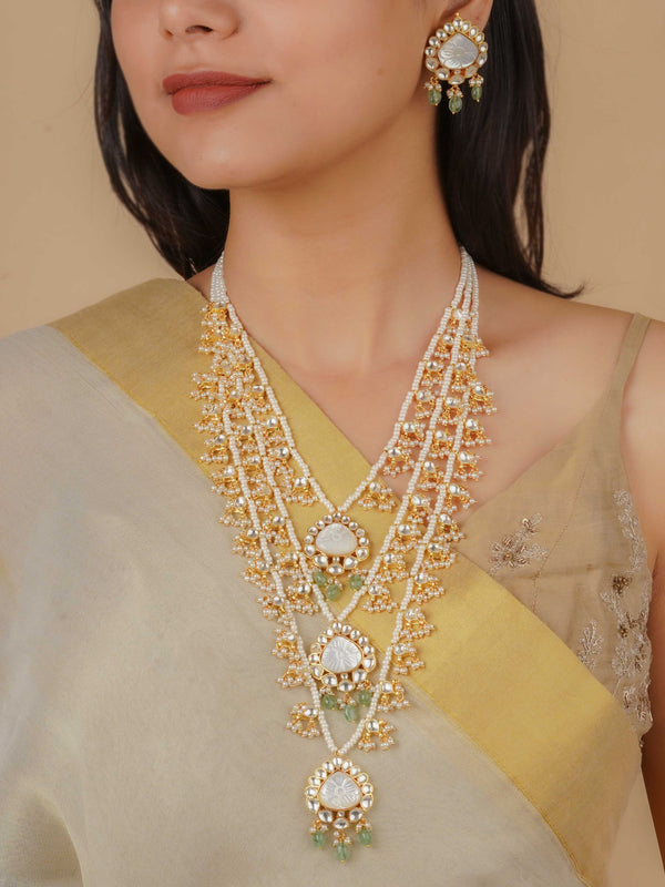 MS2100 - White Color Gold Plated Jadau Kundan Necklace Set
