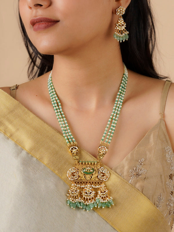 MS2103 - Green Color Gold Plated Jadau Kundan Necklace Set