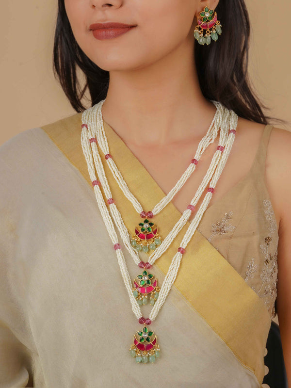 MS2107M - Multicolor Gold Plated Jadau Kundan Necklace Set