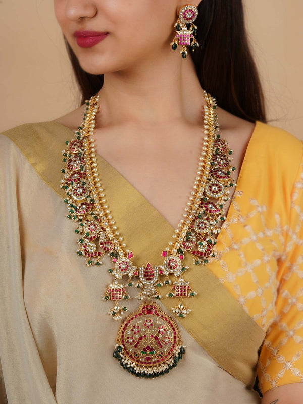 MS2108M - Multicolor Gold Plated Jadau Kundan Necklace Set