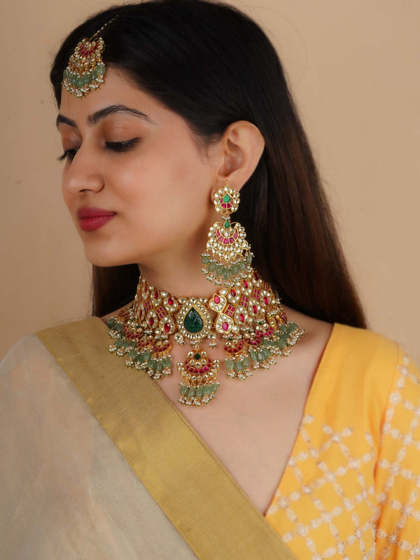 MS2110M - Multicolor Gold Plated Jadau Kundan Bridal Necklace Set