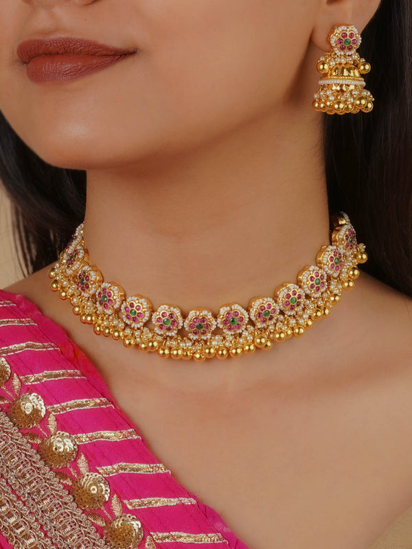 MS2111M - Multicolor Gold Plated Jadau Kundan Necklace Set