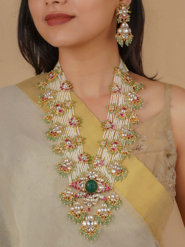 MS2113M - Multicolor Gold Plated Jadau Kundan Bridal Necklace Set