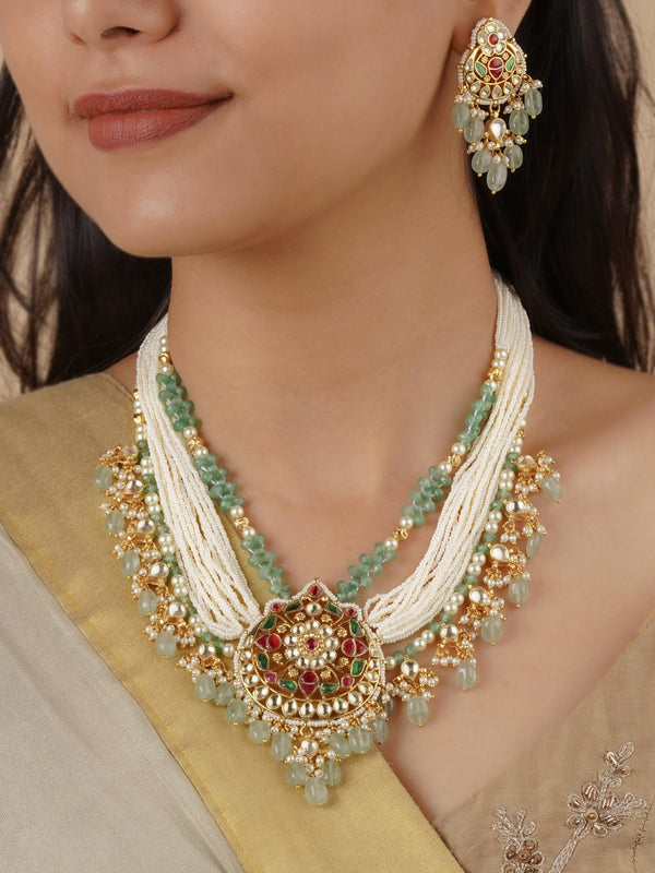 MS2115M - Multicolor Gold Plated Jadau Kundan Necklace Set