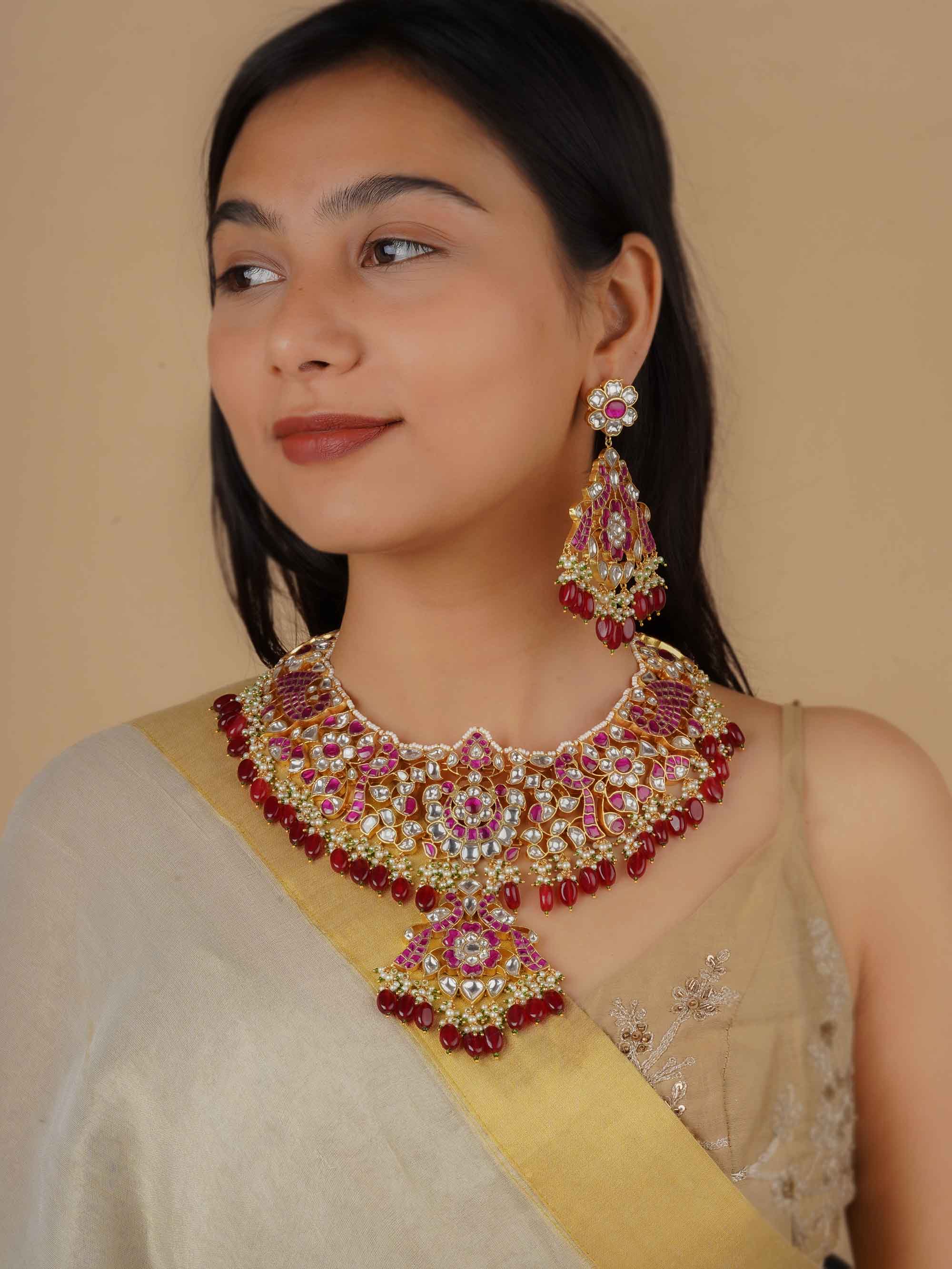 MS2116WP - Pink Color Gold Plated Jadau Kundan Bridal Necklace Set