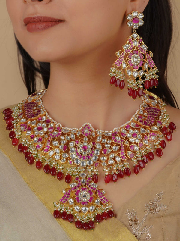 MS2116WP - Pink Color Gold Plated Jadau Kundan Necklace Set