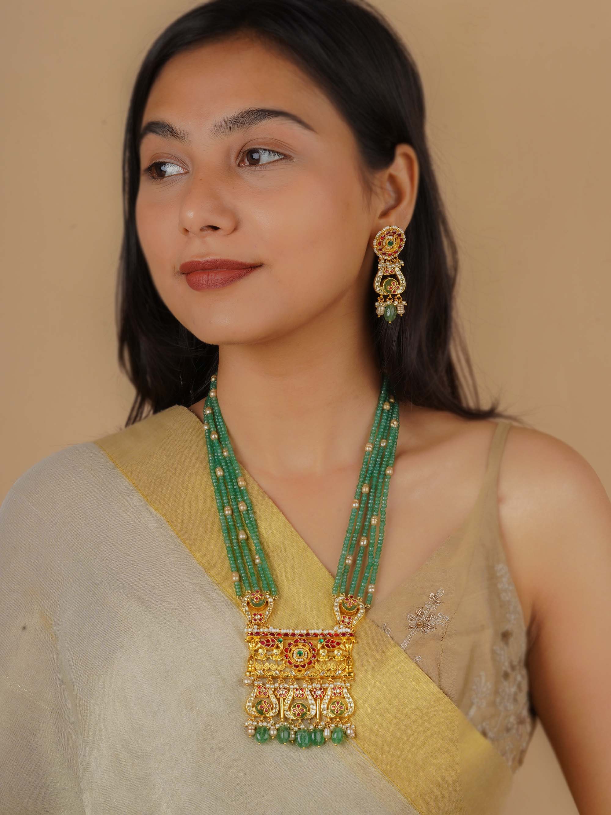 MS2117M - Multicolor Gold Plated Jadau Kundan Necklace Set