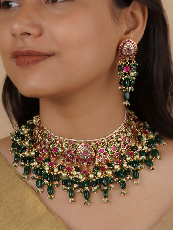 MS2122M - Multicolor Gold Plated Jadau Kundan Necklace Set