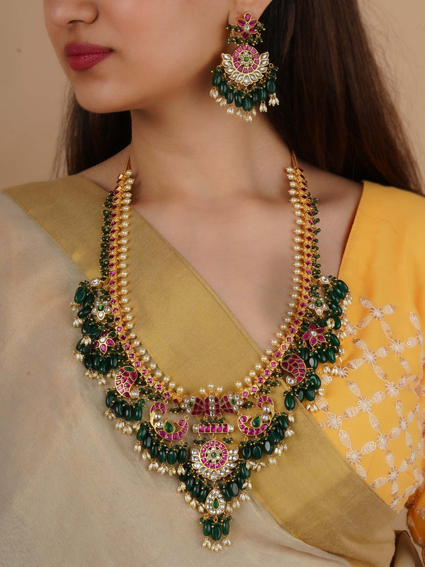 MS2124M - Multicolor Gold Plated Jadau Kundan Necklace Set
