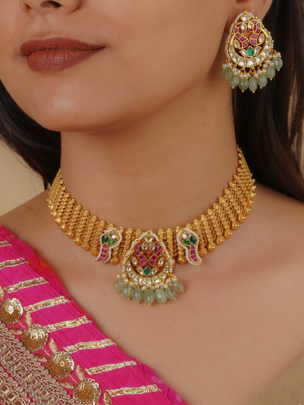 MS2125M - Multicolor Gold Plated Jadau Kundan Necklace Set
