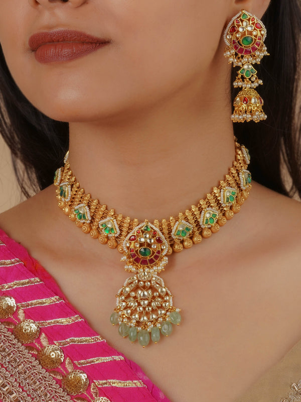 MS2126M - Multicolor Gold Plated Jadau Kundan Necklace Set