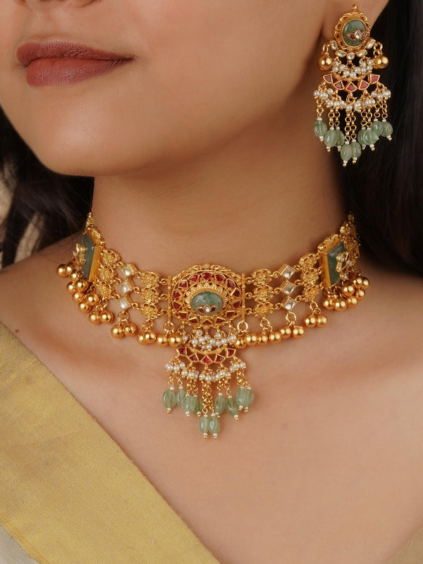 MS2140YR - Multicolor Gold Plated Jadau Kundan Necklace Set