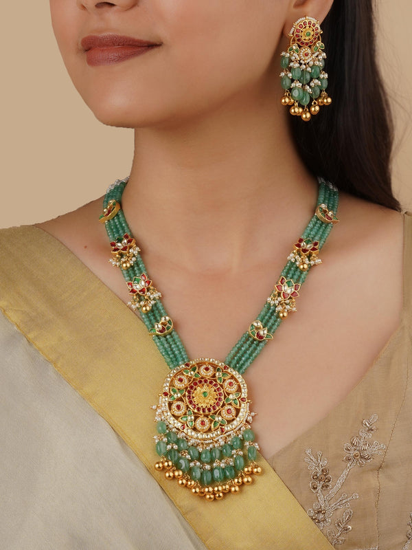 MS2143M - Multicolor Gold Plated Jadau Kundan Necklace Set