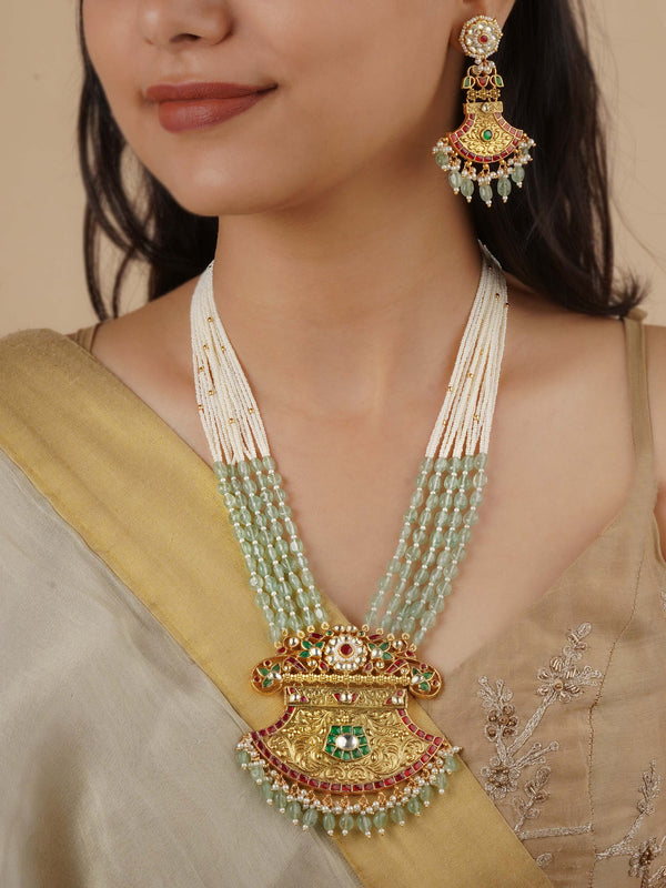 MS2144M - Multicolor Gold Plated Jadau Kundan Necklace Set