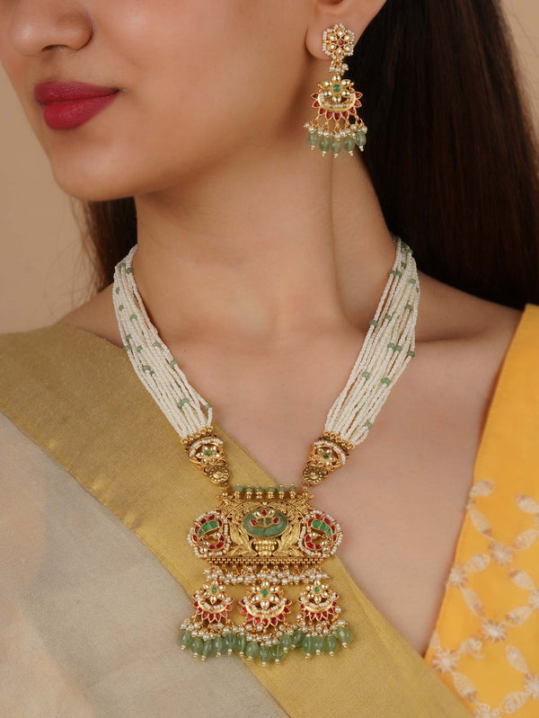 MS2145M - Multicolor Gold Plated Jadau Kundan Necklace Set