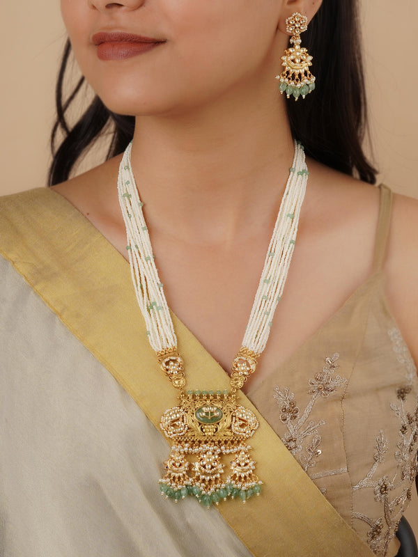 MS2145Y - Green Color Gold Plated Jadau Kundan Necklace Set
