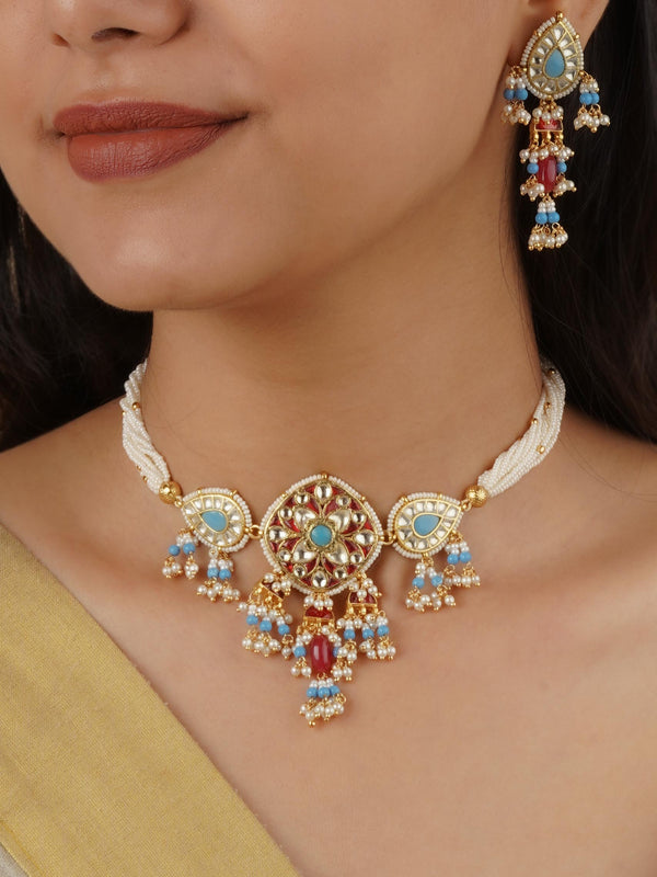 MS2146MA - Multicolor Gold Plated Jadau Kundan Necklace Set