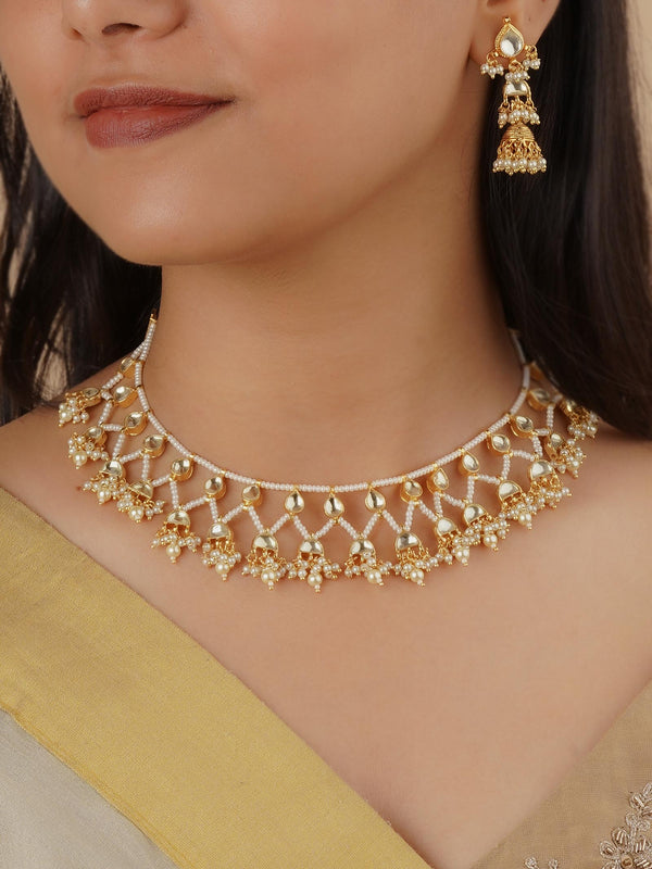 MS2153Y - White Color Gold Plated Jadau Kundan Necklace Set