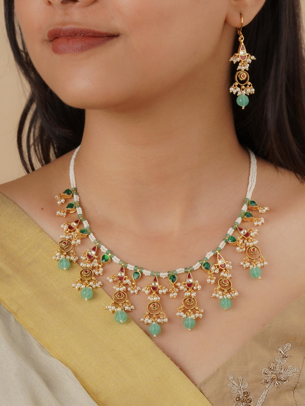 MS2154M - Multicolor Gold Plated Jadau Kundan Necklace Set