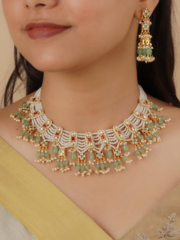 MS2155M - Multicolor Gold Plated Jadau Kundan Necklace Set