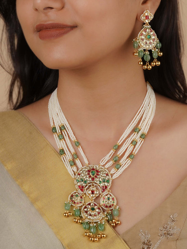 MS2158M - Multicolor Gold Plated Jadau Kundan Necklace Set