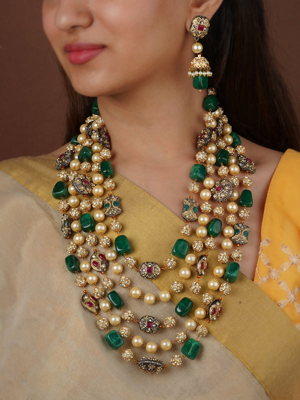 Gold Plated Jadau Kundan Necklace Set - MS2162