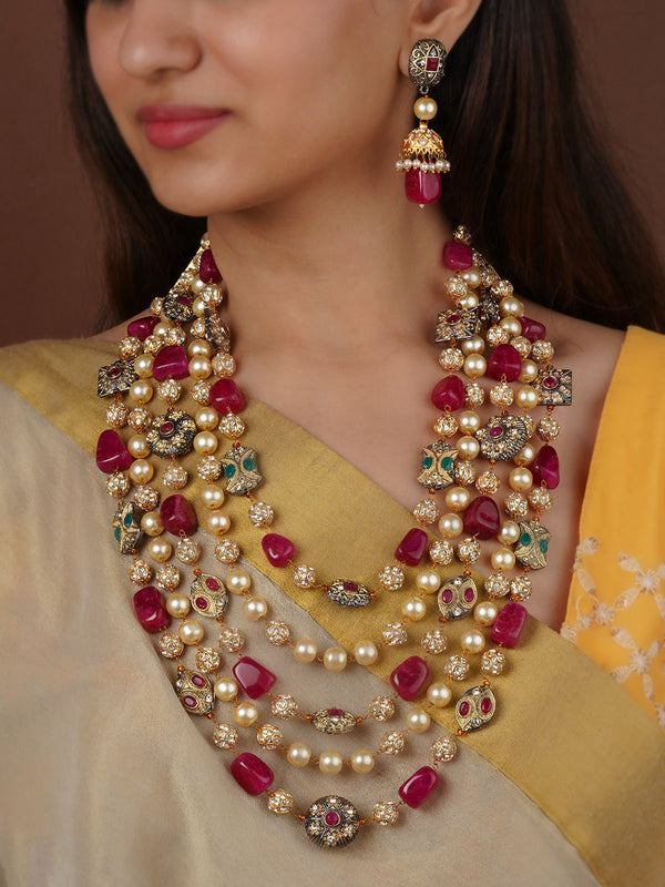 Gold Plated Jadau Kundan Necklace Set - MS2162