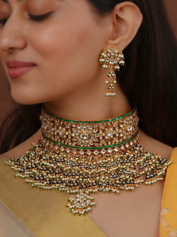 Multicolor Gold Plated Jadau Kundan Necklace Set - MS2164