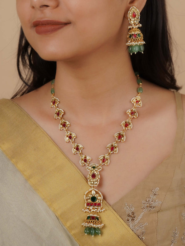 MS2167M - Multicolor Gold Plated Jadau Kundan Necklace Set