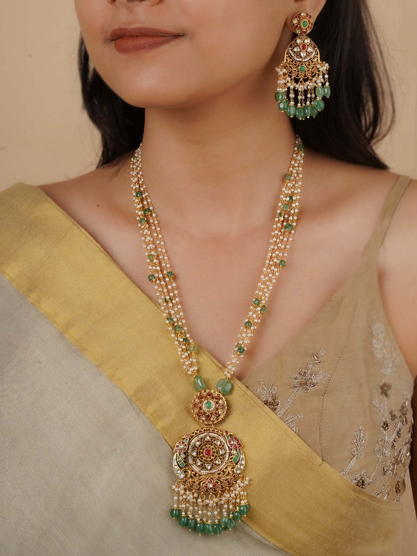 MS2168M - Multicolor Gold Plated Jadau Kundan Necklace Set