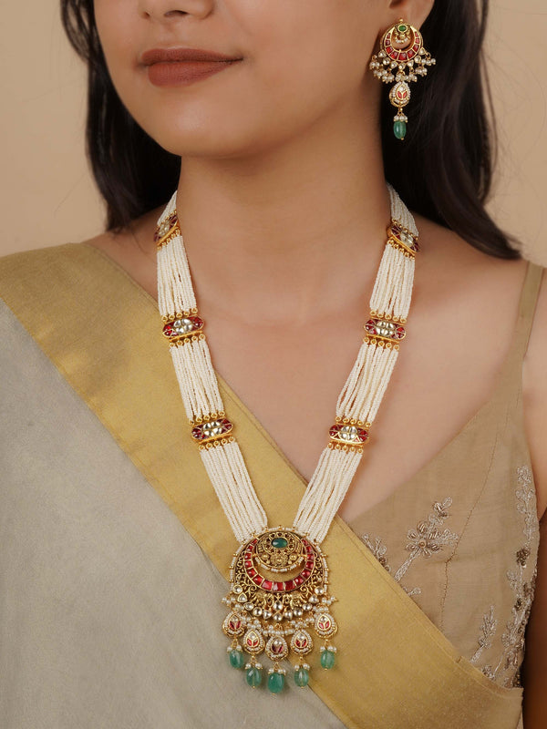 MS2170M - Multicolor Gold Plated Jadau Kundan Necklace Set
