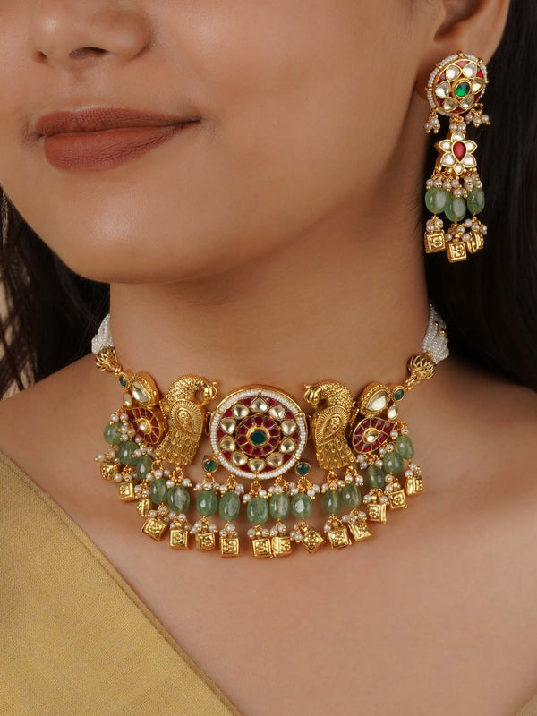 MS2172M - Multicolor Gold Plated Jadau Kundan Necklace Set