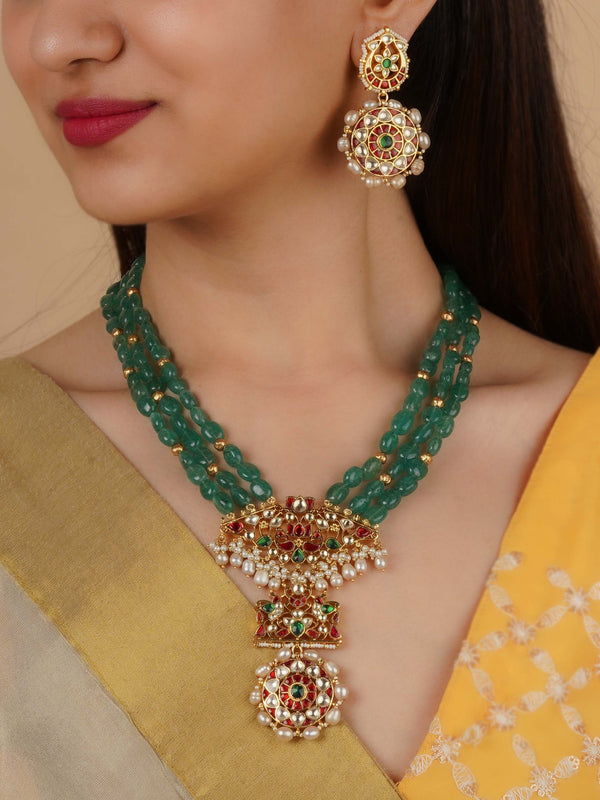 MS2174M - Multicolor Gold Plated Jadau Kundan Necklace Set