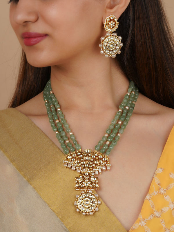 MS2174Y - Green Color Gold Plated Jadau Kundan Necklace Set