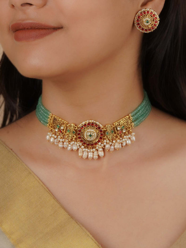 MS2175M - Multicolor Gold Plated Jadau Kundan Necklace Set