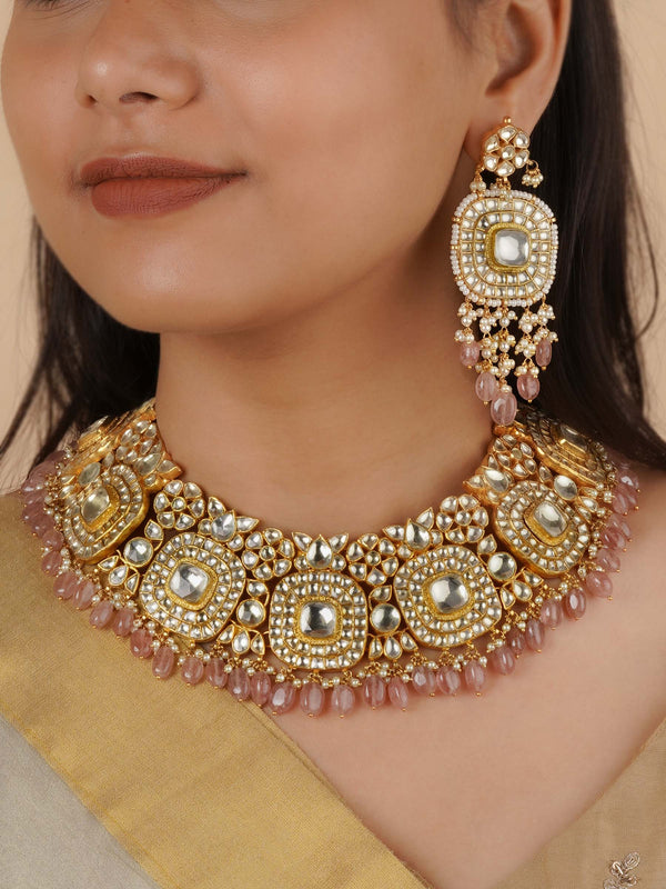 MS2179Y - Baby Pink Color Gold Plated Jadau Kundan Bridal Necklace Set