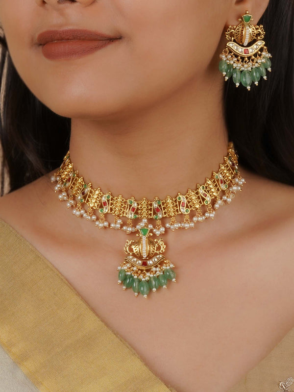 MS2180M - Multicolor Gold Plated Jadau Kundan Necklace Set