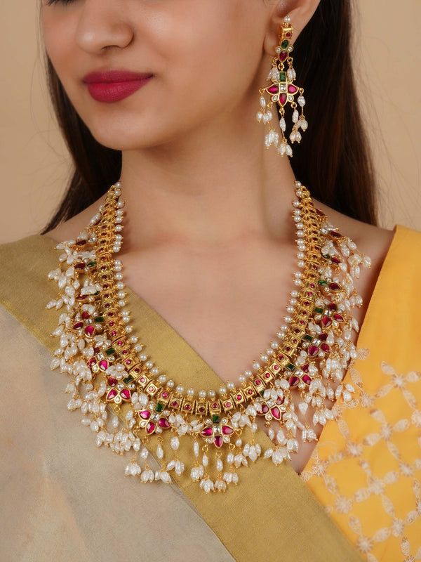 MS2181M - Multicolor Gold Plated Jadau Kundan Necklace Set