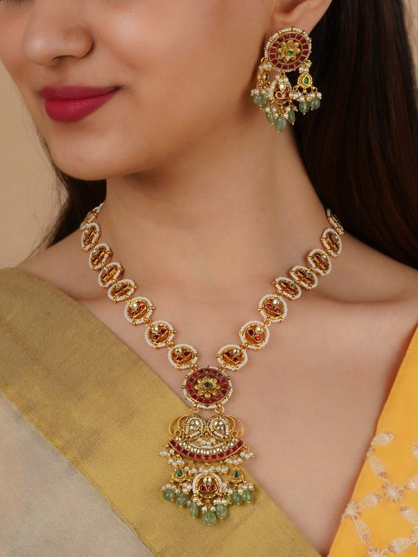 MS2183M - Multicolor Gold Plated Jadau Kundan Necklace Set