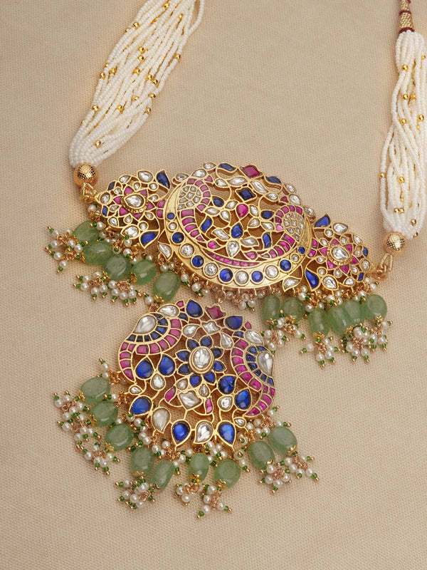 Multicolor Gold Plated Jadau Kundan Necklace - MS2184M