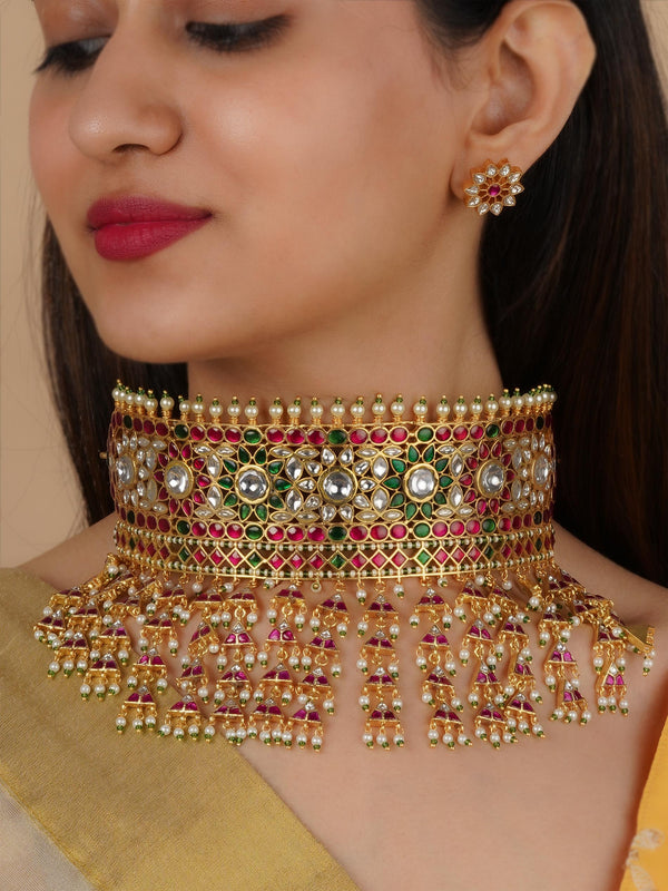 MS2186M - Multicolor Gold Plated Jadau Kundan Necklace Set
