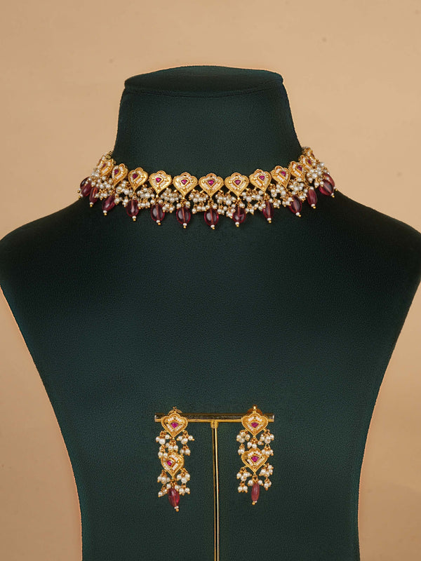 MS2187 - Gold Plated Jadau Kundan Necklace Set