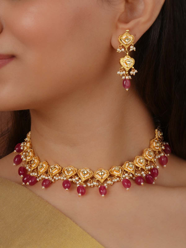Gold Plated Jadau Kundan Necklace Set - MS2187