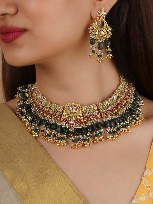 MS2190M - Multicolor Gold Plated Jadau Kundan Necklace Set