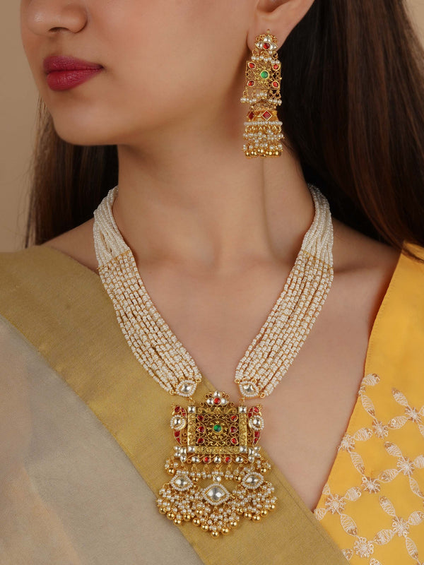 MS2194M - Multicolor Gold Plated Jadau Kundan Necklace Set